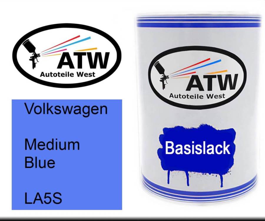 Volkswagen, Medium Blue, LA5S: 500ml Lackdose, von ATW Autoteile West.